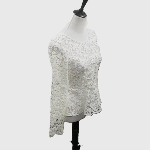 Avec White Open Knit Crochet Long Sleeve Top Size Large - Picture 5 of 7